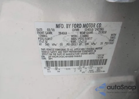 2010 Ford Edge Se z USA, uszkodzony, nr VIN 2FMDK3GC4ABB16682